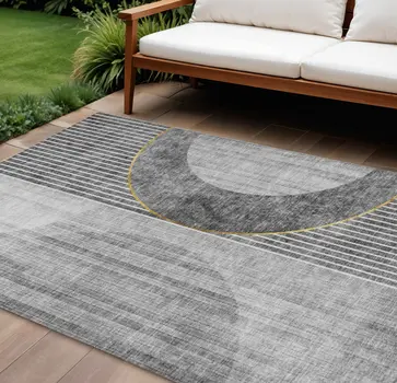 10' X 14' Charcoal Gray And Silver Geometric Washable Indoor Outdoor Area Rug