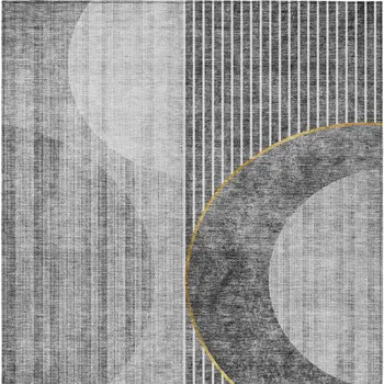 10' X 14' Charcoal Gray And Silver Geometric Washable Indoor Outdoor Area Rug