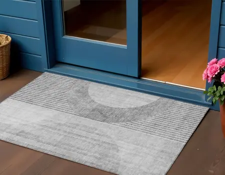 3' X 5' Gray Silver And Charcoal Geometric Washable Indoor Outdoor Area Rug