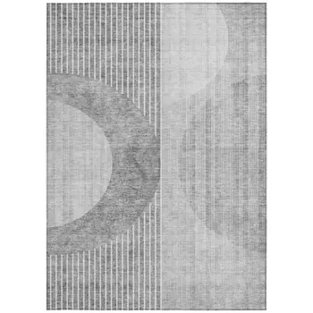 3' X 5' Gray Silver And Charcoal Geometric Washable Indoor Outdoor Area Rug