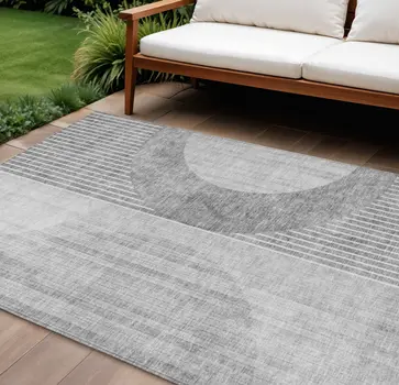 8' X 10' Gray Silver And Charcoal Geometric Washable Indoor Outdoor Area Rug