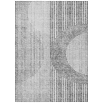 8' X 10' Gray Silver And Charcoal Geometric Washable Indoor Outdoor Area Rug