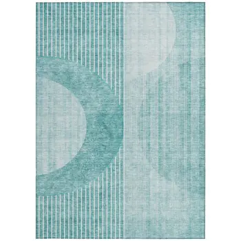 5' X 8' Teal Blue And Aqua Geometric Washable Indoor Outdoor Area Rug