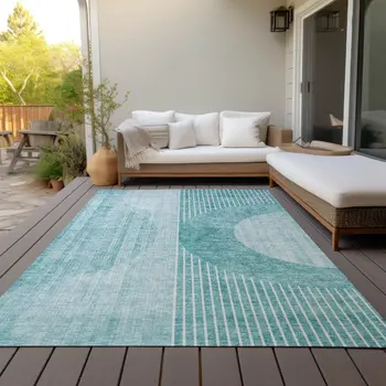8' X 10' Teal Blue And Aqua Geometric Washable Indoor Outdoor Area Rug