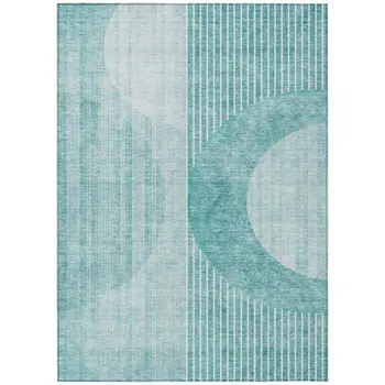 8' X 10' Teal Blue And Aqua Geometric Washable Indoor Outdoor Area Rug