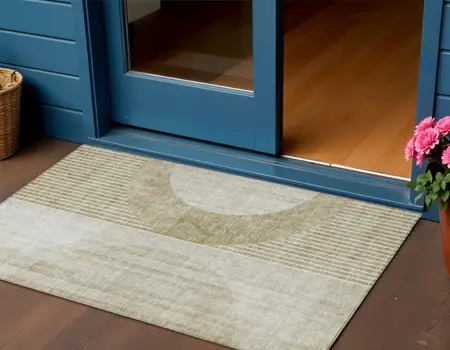 3' X 5' Taupe Beige And Tan Geometric Washable Indoor Outdoor Area Rug