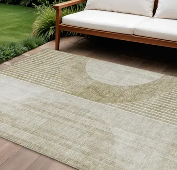 9' X 12' Taupe Beige And Tan Geometric Washable Indoor Outdoor Area Rug