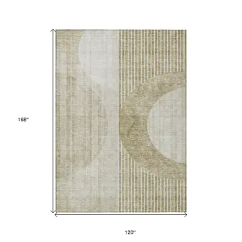 10' X 14' Taupe Beige And Tan Geometric Washable Indoor Outdoor Area Rug