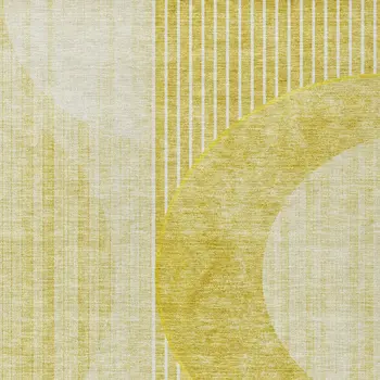 5' X 8' Wheat Gold And Ivory Geometric Washable Indoor Outdoor Area Rug