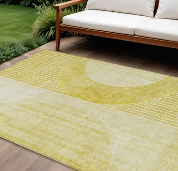 8' X 10' Wheat Gold And Ivory Geometric Washable Indoor Outdoor Area Rug