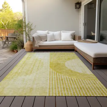 8' X 10' Wheat Gold And Ivory Geometric Washable Indoor Outdoor Area Rug