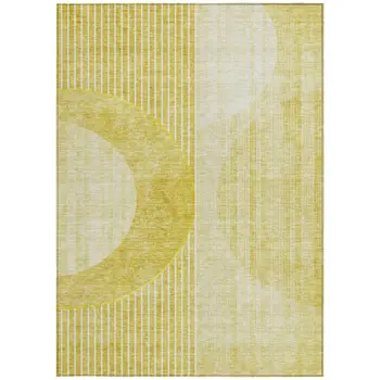 9' X 12' Wheat Gold And Ivory Geometric Washable Indoor Outdoor Area Rug
