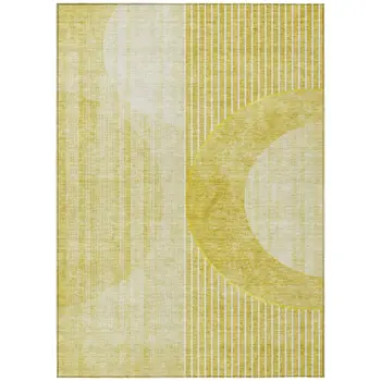 10' X 14' Wheat Gold And Ivory Geometric Washable Indoor Outdoor Area Rug