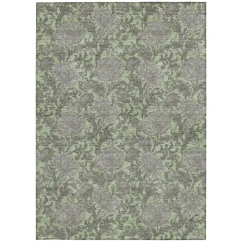 3' X 5' Artichoke Green Gray And Taupe Floral Washable Indoor Outdoor Area Rug