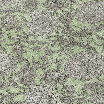 8' Artichoke Green Gray And Taupe Round Floral Washable Indoor Outdoor Area Rug