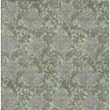 10' X 14' Artichoke Green Gray And Taupe Floral Washable Indoor Outdoor Area Rug