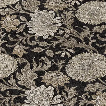 8' Black Taupe And Beige Round Floral Washable Indoor Outdoor Area Rug