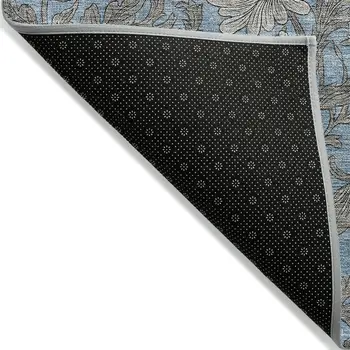 10' X 14' Blue Gray And Silver Floral Washable Indoor Outdoor Area Rug