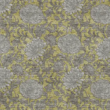 3' X 5' Gold Gray And Charcoal Floral Washable Indoor Outdoor Area Rug