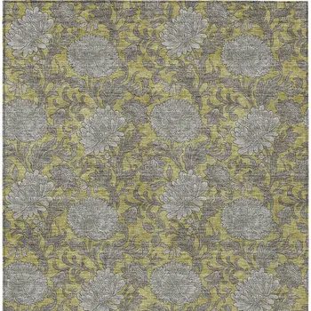 5' X 8' Gold Gray And Charcoal Floral Washable Indoor Outdoor Area Rug