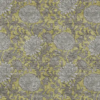 5' X 8' Gold Gray And Charcoal Floral Washable Indoor Outdoor Area Rug