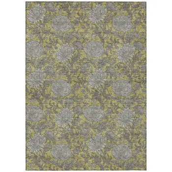 8' X 10' Gold Gray And Charcoal Floral Washable Indoor Outdoor Area Rug
