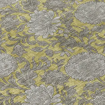 8' X 10' Gold Gray And Charcoal Floral Washable Indoor Outdoor Area Rug