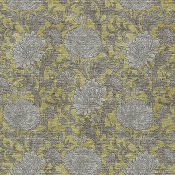 9' X 12' Gold Gray And Charcoal Floral Washable Indoor Outdoor Area Rug