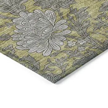 10' X 14' Gold Gray And Charcoal Floral Washable Indoor Outdoor Area Rug