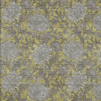 10' X 14' Gold Gray And Charcoal Floral Washable Indoor Outdoor Area Rug