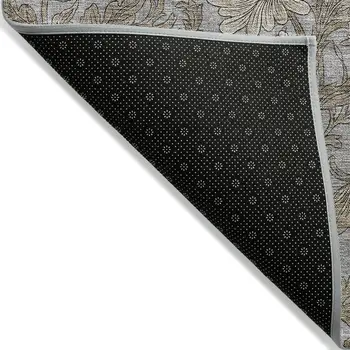 9' X 12' Gray Silver And Taupe Floral Washable Indoor Outdoor Area Rug