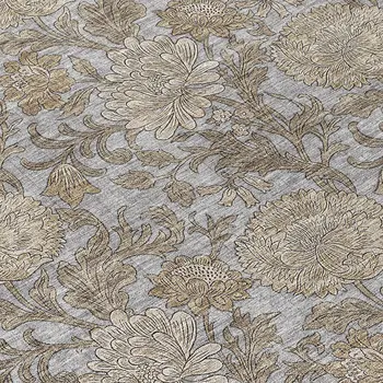 9' X 12' Gray Silver And Taupe Floral Washable Indoor Outdoor Area Rug
