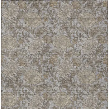 10' X 14' Gray Silver And Taupe Floral Washable Indoor Outdoor Area Rug