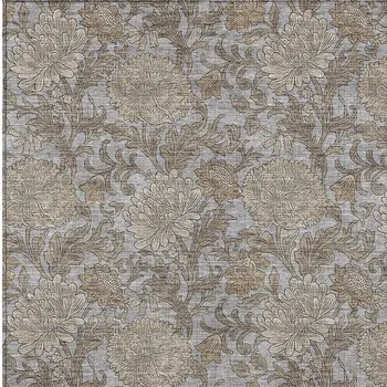 10' X 14' Gray Silver And Taupe Floral Washable Indoor Outdoor Area Rug