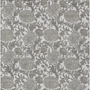 9' X 12' Ivory And Gray Floral Washable Indoor Outdoor Area Rug