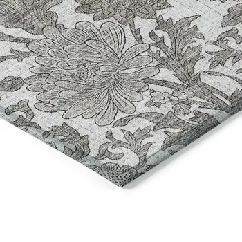 9' X 12' Ivory And Gray Floral Washable Indoor Outdoor Area Rug