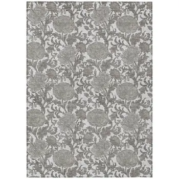 10' X 14' Ivory And Gray Floral Washable Indoor Outdoor Area Rug