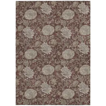 3' X 5' Merlot Taupe And Beige Floral Washable Indoor Outdoor Area Rug