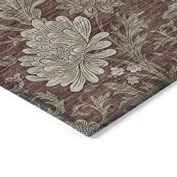 5' X 8' Merlot Taupe And Beige Floral Washable Indoor Outdoor Area Rug