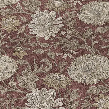 10' X 14' Merlot Taupe And Beige Floral Washable Indoor Outdoor Area Rug