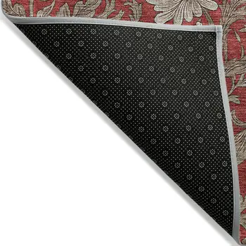 10' X 14' Red Taupe And Beige Floral Washable Indoor Outdoor Area Rug