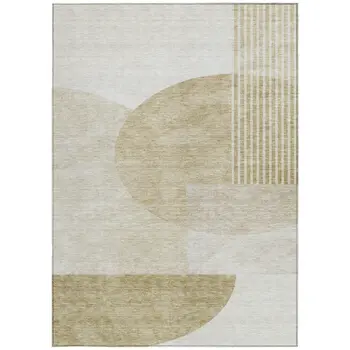 9' X 12' Brown Beige And Ivory Geometric Washable Indoor Outdoor Area Rug
