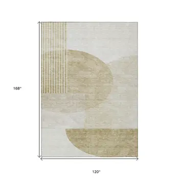 10' X 14' Brown Beige And Ivory Geometric Washable Indoor Outdoor Area Rug