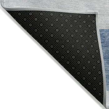3' X 5' Navy Blue And Sky Blue Geometric Washable Indoor Outdoor Area Rug