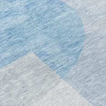 8' Navy Blue And Sky Blue Round Geometric Washable Indoor Outdoor Area Rug