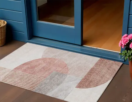 3' X 5' Copper Red And Gray Geometric Washable Indoor Outdoor Area Rug