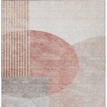 3' X 5' Copper Red And Gray Geometric Washable Indoor Outdoor Area Rug