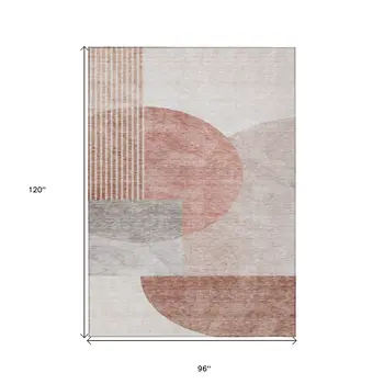 8' X 10' Copper Red And Gray Geometric Washable Indoor Outdoor Area Rug