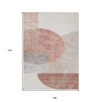 9' X 12' Copper Red And Gray Geometric Washable Indoor Outdoor Area Rug