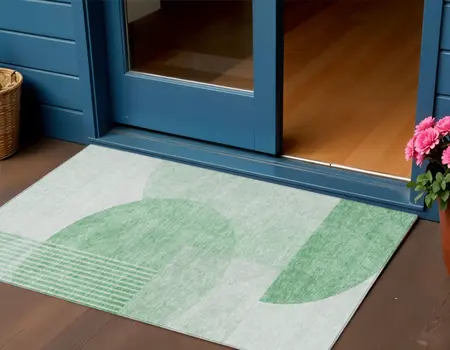 3' X 5' Green And Mint Green Geometric Washable Indoor Outdoor Area Rug